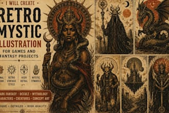create retro mystic illustration for games and fantasy art