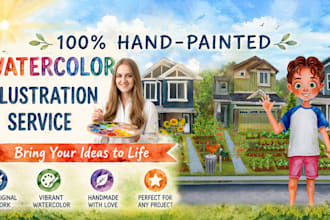 create traditional watercolor childrens book illustrations by hand