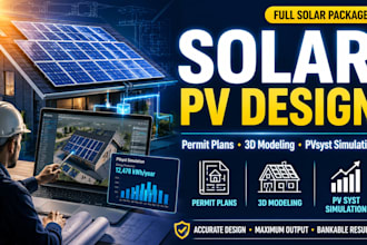 provide solar pv design for permit plans, 3d modeling,  and pvsyst simulation