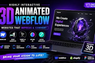 interactive 3d animated webflow website, 3d shopify, threejs, spline, gsap webjl