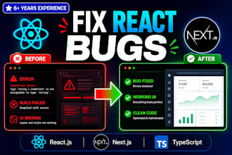 debug and fix react js next js typescript applications