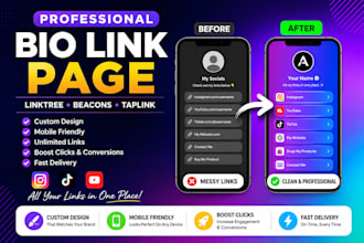setup and customize professional linktree bio link page,landing page