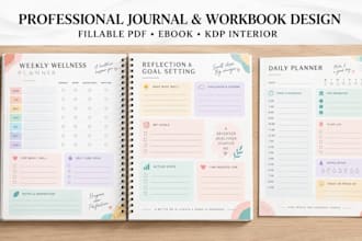 design journal, workbook, planner, book interior layout design magazine design