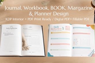 design journal, workbook, planner, book interior layout design magazine design