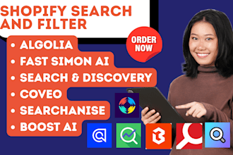 shopify search filter algolia fast simon ai search discovery searchanise boost