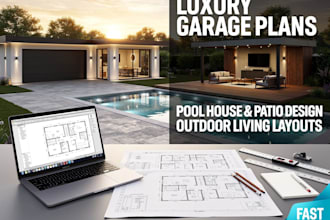 draw luxury garage plans backyard patio pool house  outdoor living floor layouts