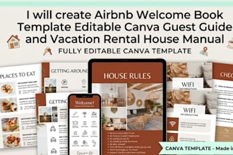 create airbnb welcome book template canva vacation rental house manual guestbook