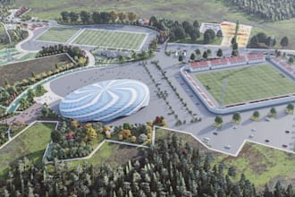 redesign 3d sport facility, gaming arena, baseball field, golf course rendering