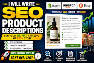 seo product descriptions for your shopify, amazon, or etsy store