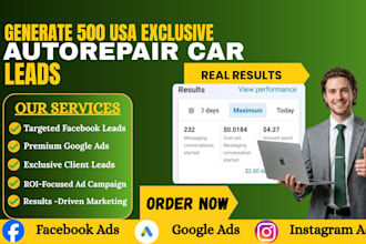 deliver you 500 exclusive USA autorepair  car leads, via facebook ads