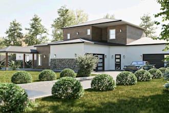 home interior rendering and exterior models with walkthrough visuals floorplans