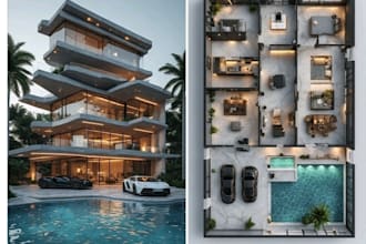 design ultra luxury modern villa architecture and 3d rendering