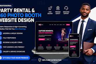 design a modern party rental website 360 photo booth event rental website