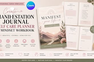 canva manifestation journal self care planner and mindset workbook templates