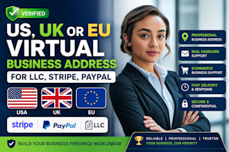 provide verified US, UK or eu virtual business address for llc, stripe, paypal