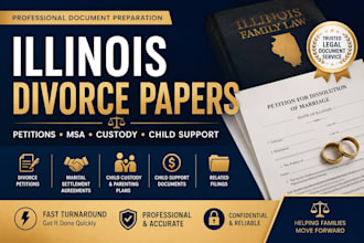 prepare illinois divorce papers, msa, child custody and support documents
