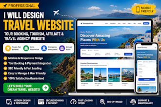 design travel website tour booking, tourism, affiliate and travel agency website