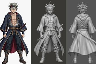 convert 2d to 3d model, toy image to 3d stylized figurine character for 3d print