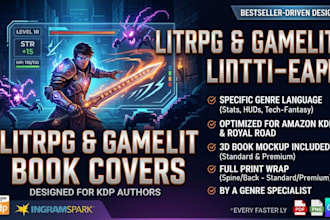 do litrpg and gamelit book cover design for KDP authors