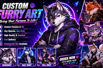 draw custom furry art, furry fursona, furry reference sheet, and furry oc