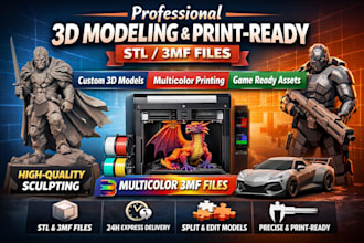 do professional 3d modeling, sculpting print ready stl 3mf files for printing