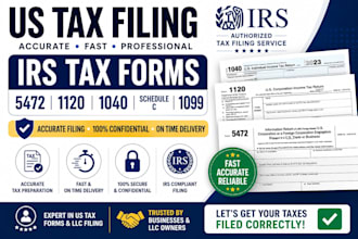 prepare and file irs form 5472, 1120, 1040, schedule c and llc tax return