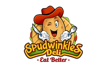 make a fun food logo featuring a winking potato character