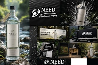 design premium mineral water brand identity packaging and realistic mock ups