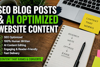 write SEO blog posts, article writing and ai optimized website content