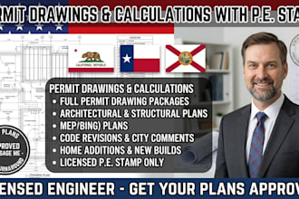 do architectural structural permit drawings and calculations with pe stamp USA