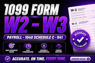 do payroll, w2 w3, 1099, 940, 941 forms for your independent contractor, company