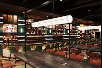 design 3d restaurant interior, cafe, kiosk interior, lounge cgi render, bar, spa