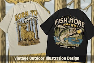 design vintage outdoor hunting, fishing t shirt illustration