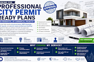 city permit ready plan, structural plan, mep, hvac, pe stamp for include state