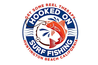 design glamorous hooked surf fishing logo