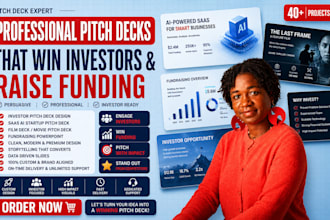 design, redesign pitch deck, powerpoint presentation, google slides and canva