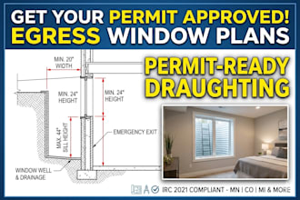 design basement egress window plan basement finish plan irc 2021 permit drawing