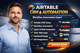 setup custom airtable crm, airtable automation, make zapier integration softr