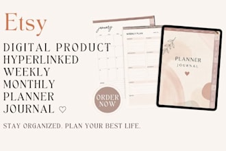design etsy digital product hyperlinked weekly monthly planner journal calendar