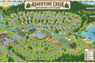 design isometric rv park, campground map, festival maps, vector maps
