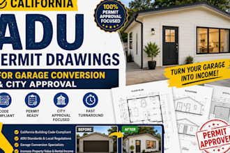 blueprint california adu permit drawings for garage conversion and city approval