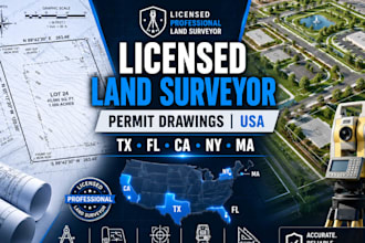 draw land survey plan, tx, fl, ca, ny, ma licensed land surveyor permit drawing