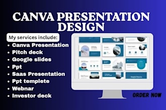 design canva, ppt, pitch deck presentation for investors, saas and fundraising