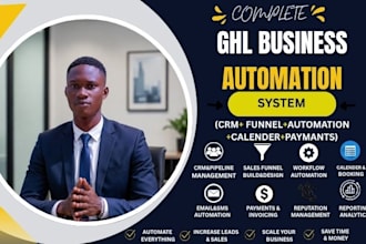 set up a complete ghl CRM, sales funnel, automation, calendar and payment system