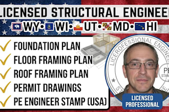 floor framing, foundation plan roof framing permit with licensed engineer stamp