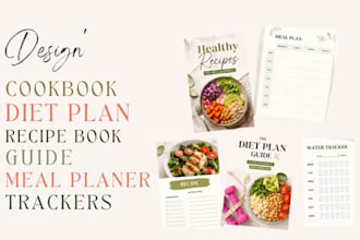 design editable cookbook, diet plan recipe guide book meal planer trackers canva