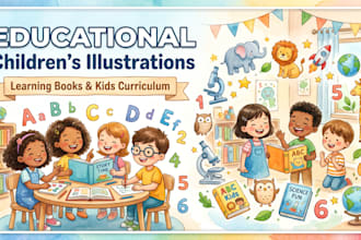 create educational children illustrations for learning books and kids curriculum