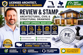 review stamp licensed architect, civil and structural engineer in florida, texas