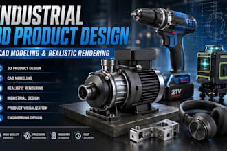 create industrial 3d product design, cad modeling and realistic rendering