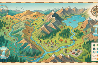 create hiking map, trail map, park map, outdoor adventure map, recreation map